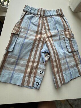 BURBERRY Baby Plaid Light Blue Brown Cargo Shorts Side Baby Size 3M